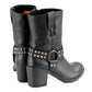Milwaukee Leather Women's Stud Rebel Black Leather Harness Motorcycle Boots - MBL9314