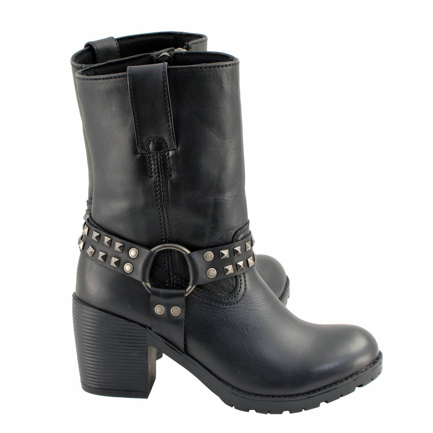 Milwaukee Leather Women's Stud Rebel Black Leather Harness Motorcycle Boots - MBL9314