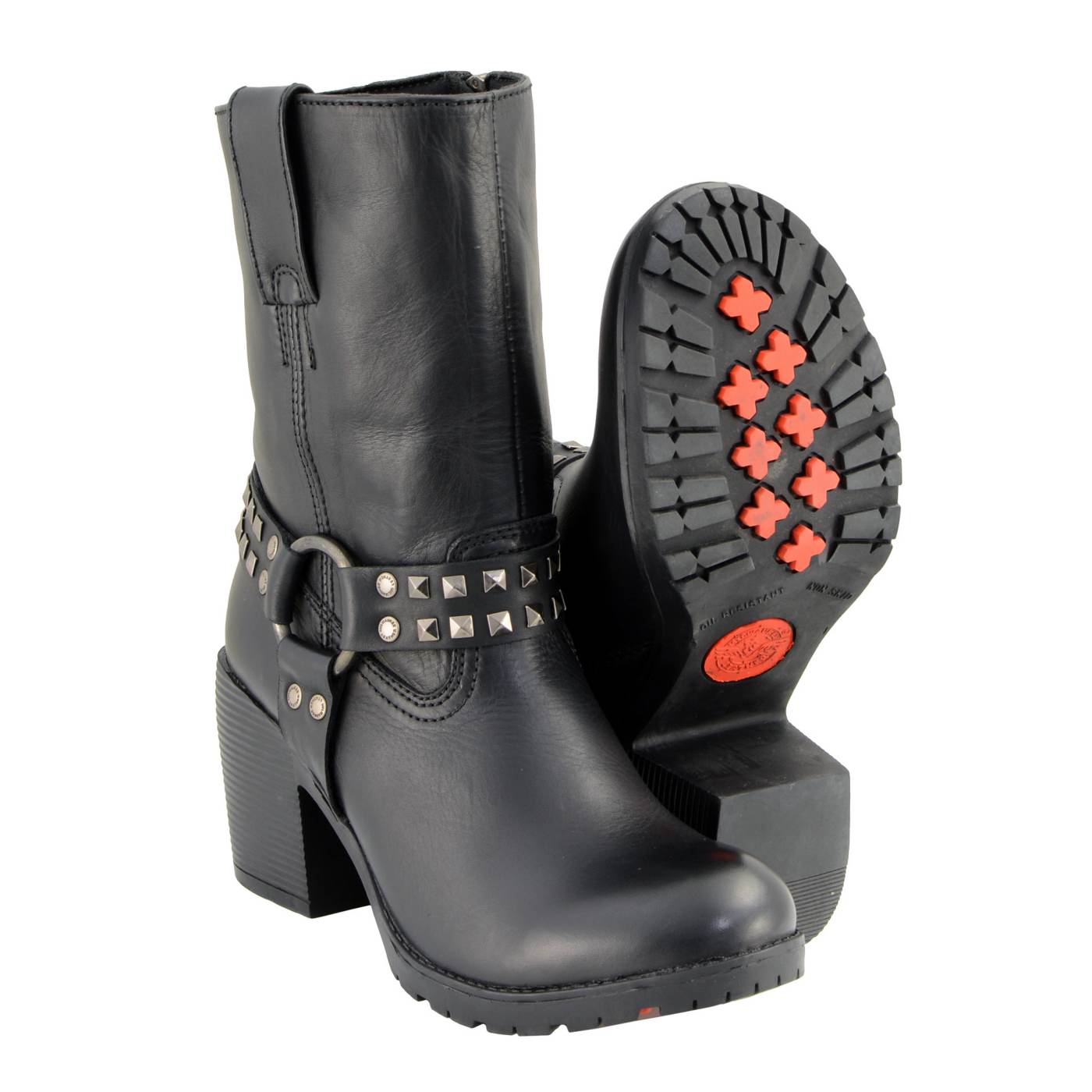 Milwaukee Leather Women's Stud Rebel Black Leather Harness Motorcycle Boots - MBL9314