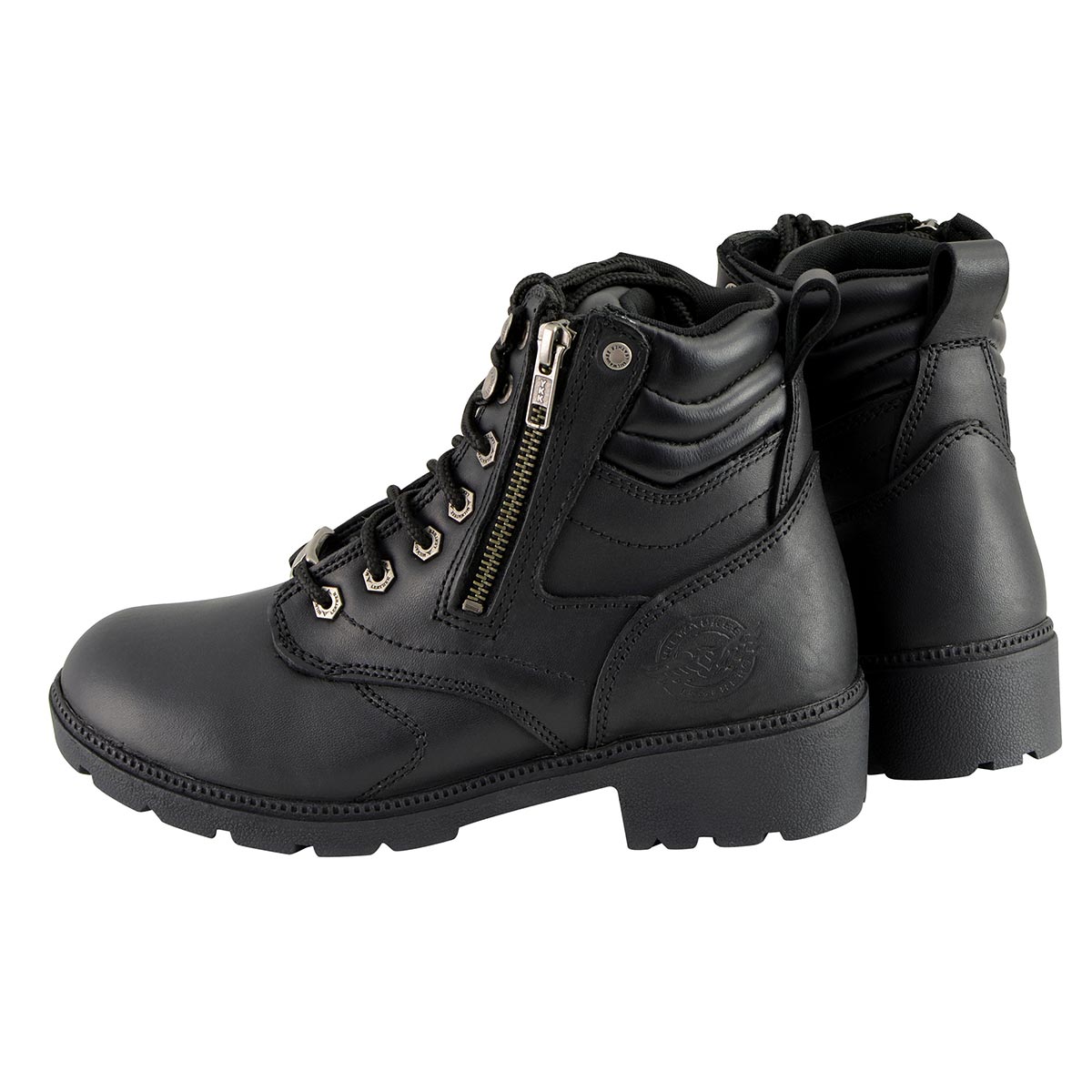 Milwaukee Leather MBL9320W Women's Black Premium Leather Wide-Width Lace-Up Motorcycle Rider Boots