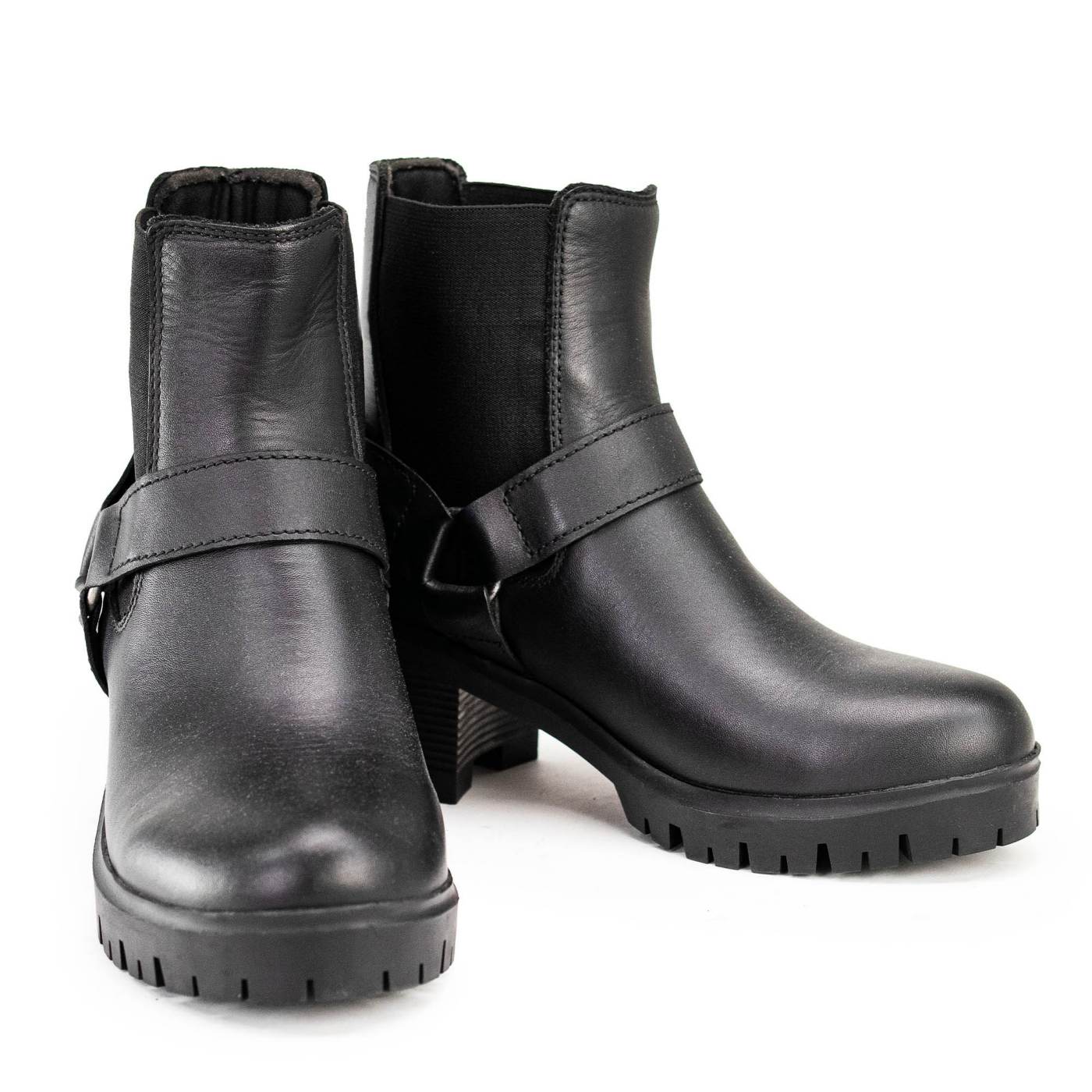 Milwaukee Leather Women's Black Braid Black Leather Ankle Fashion Boots with Elastic Panel and Block Heel - MBL9331