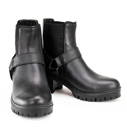 Milwaukee Leather Women's Black Braid Black Leather Ankle Fashion Boots with Elastic Panel and Block Heel - MBL9331