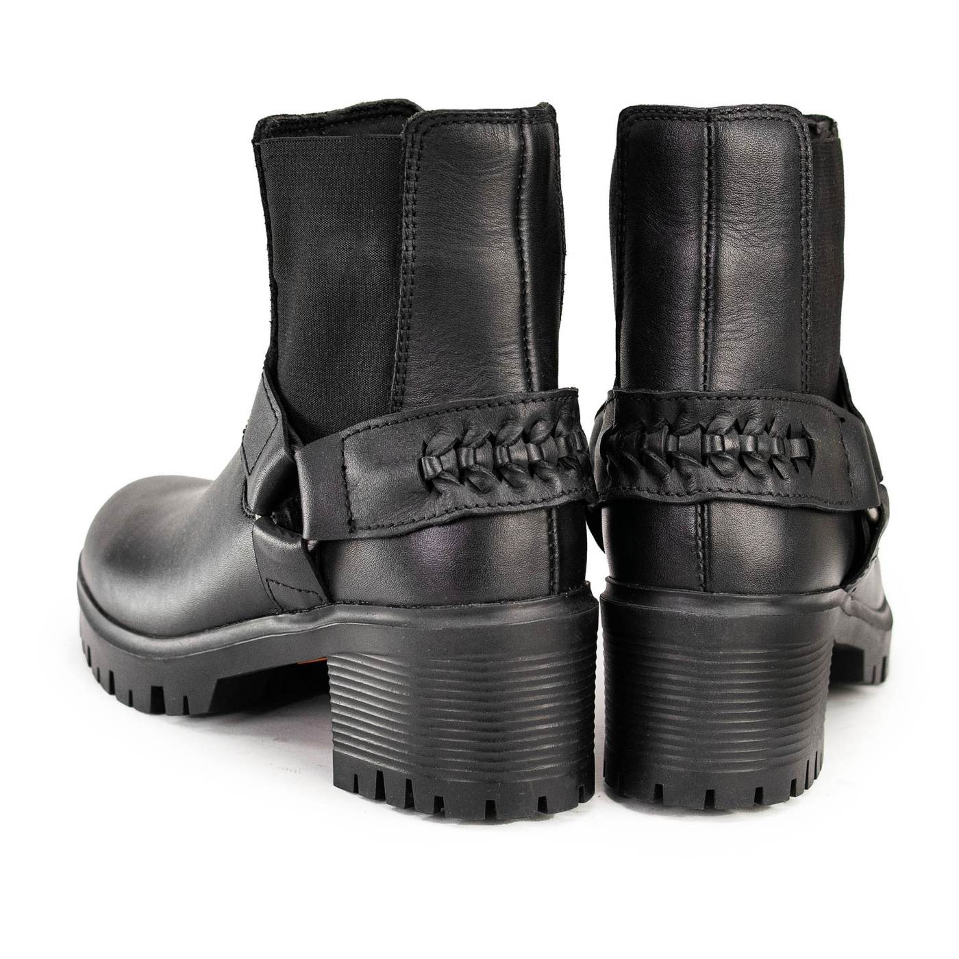 Milwaukee Leather Women's Black Braid Black Leather Ankle Fashion Boots with Elastic Panel and Block Heel - MBL9331