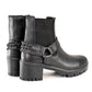 Milwaukee Leather Women's Black Braid Black Leather Ankle Fashion Boots with Elastic Panel and Block Heel - MBL9331