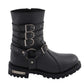 Milwaukee Leather MBL9399 Women's 9-Inch Triple Buckle Black Leather Harness Biker Boots w/ Side Zipper