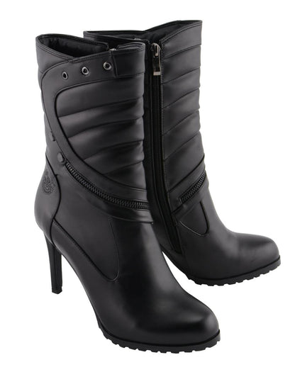 Milwaukee Leather MBL9434 Women's Black High Heel Fashion Casual Boots with Zipper Accents