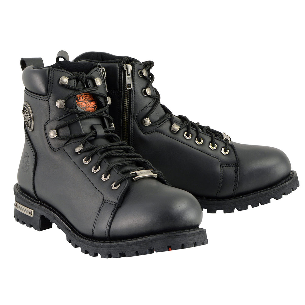 Milwaukee Leather Men's Black Leather Lace-Up Motorcycle Rider Boots with Side Zipper MBM100