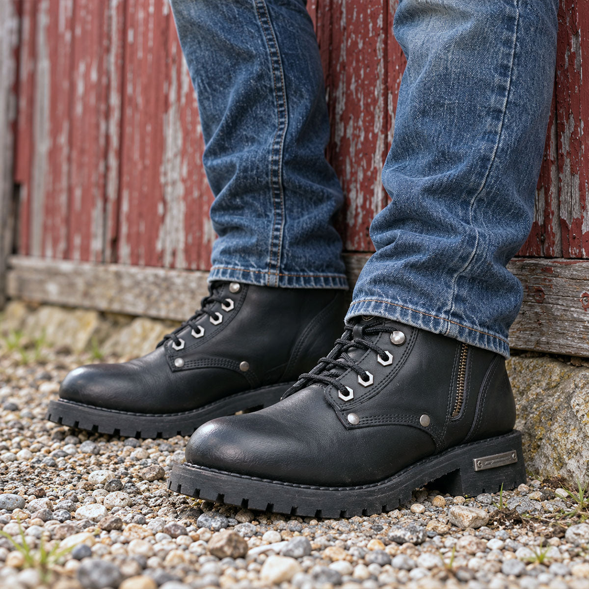 Milwaukee Leather Men's Sprocket Black Leather Lace-Up Motorcycle Boots - MBM9012