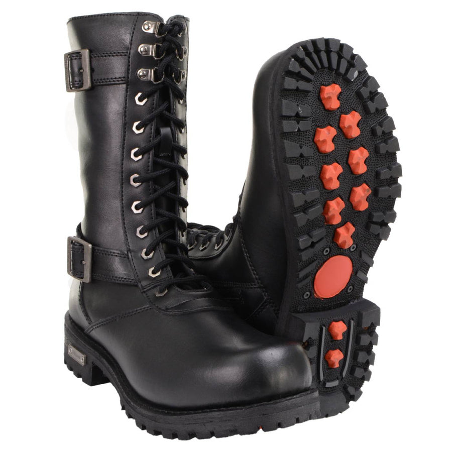 Milwaukee Leather Men's Fury Black 2.2mm Full-Grain Leather Lace-Up Boots with Side Zipper - MBM9014