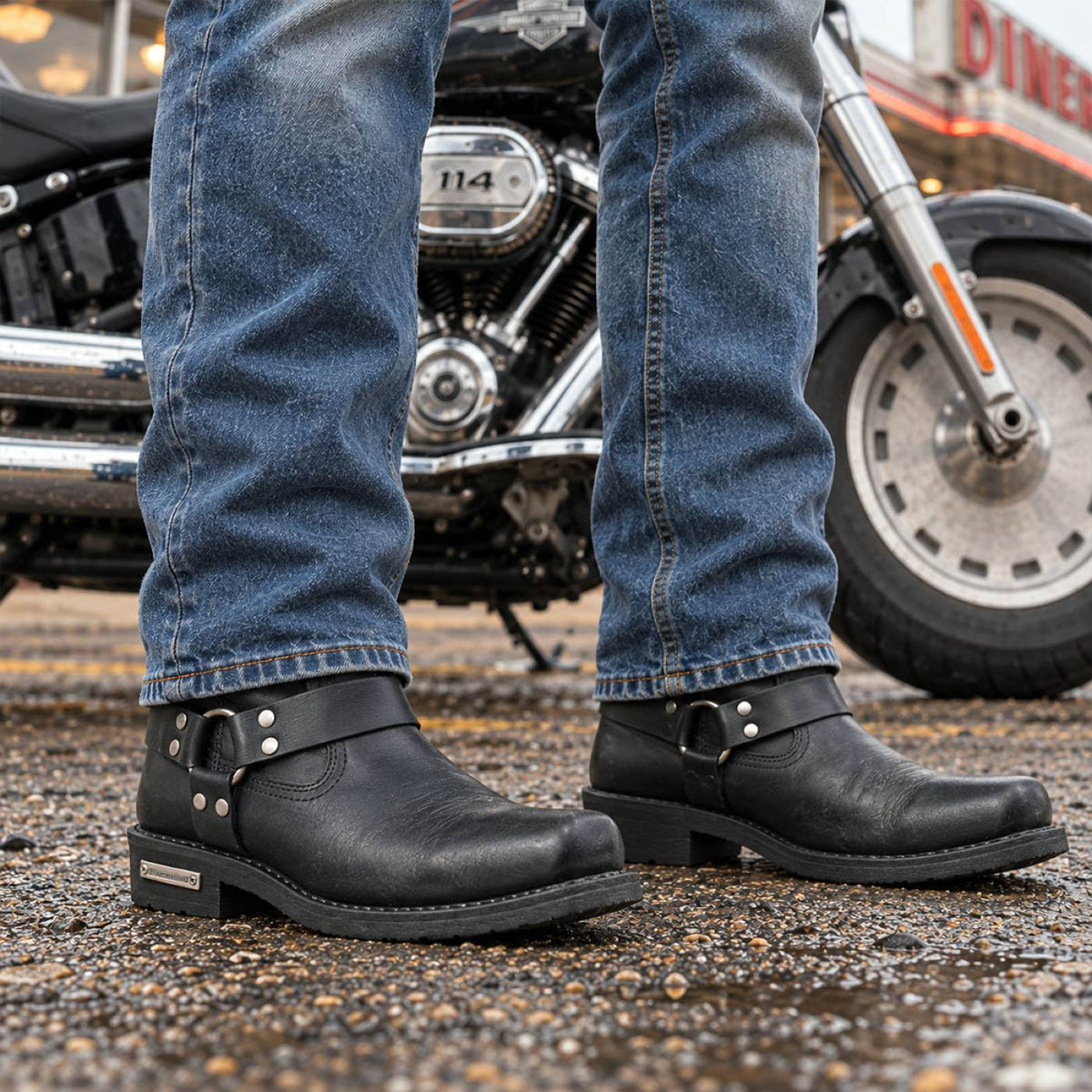Milwaukee Leather Men's Classic Harness Black 2.2mm Motorcycle Boots - MBM9018
