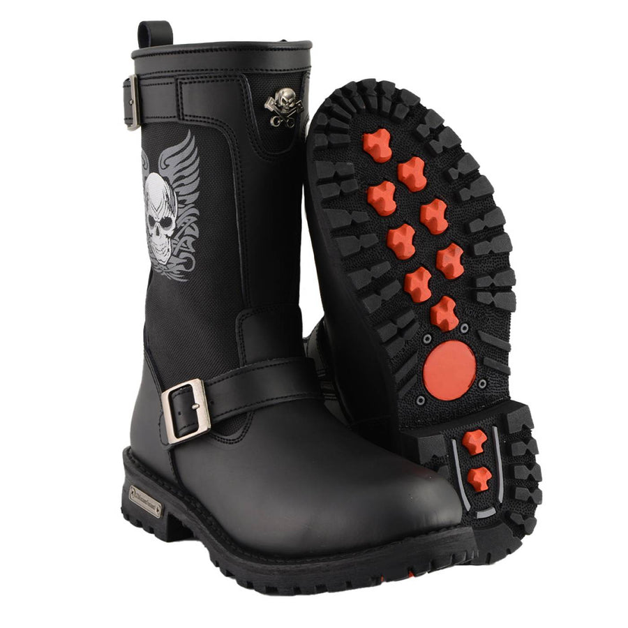 Milwaukee Leather Men's Tribal Skull Black Full-Grain Leather Motorcycle Boots - MBM9021