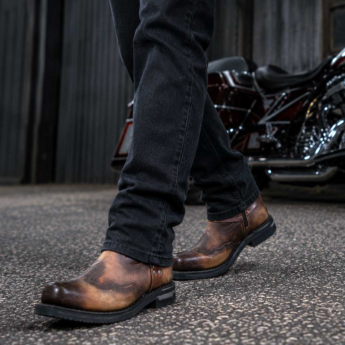 Milwaukee Leather Men's Copper Ridge Brown Suede Motorcycle Harness Boots - MBM9054