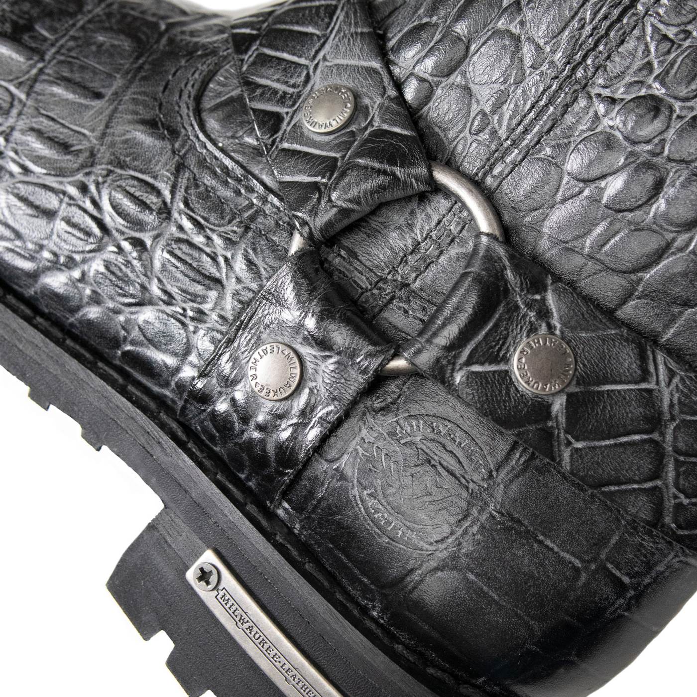 Milwaukee Leather Men's Hellscale Crocodile-Embossed Harness Motorcycle Boots - MBM9055