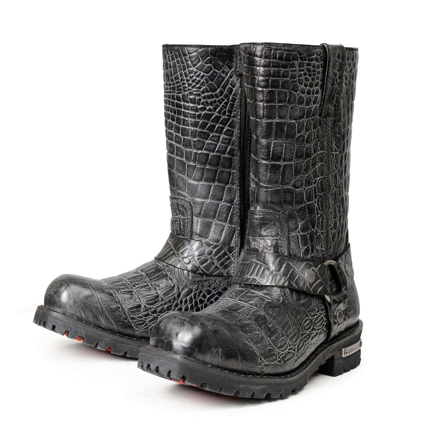 Milwaukee Leather Men's Hellscale Crocodile-Embossed Harness Motorcycle Boots - MBM9055