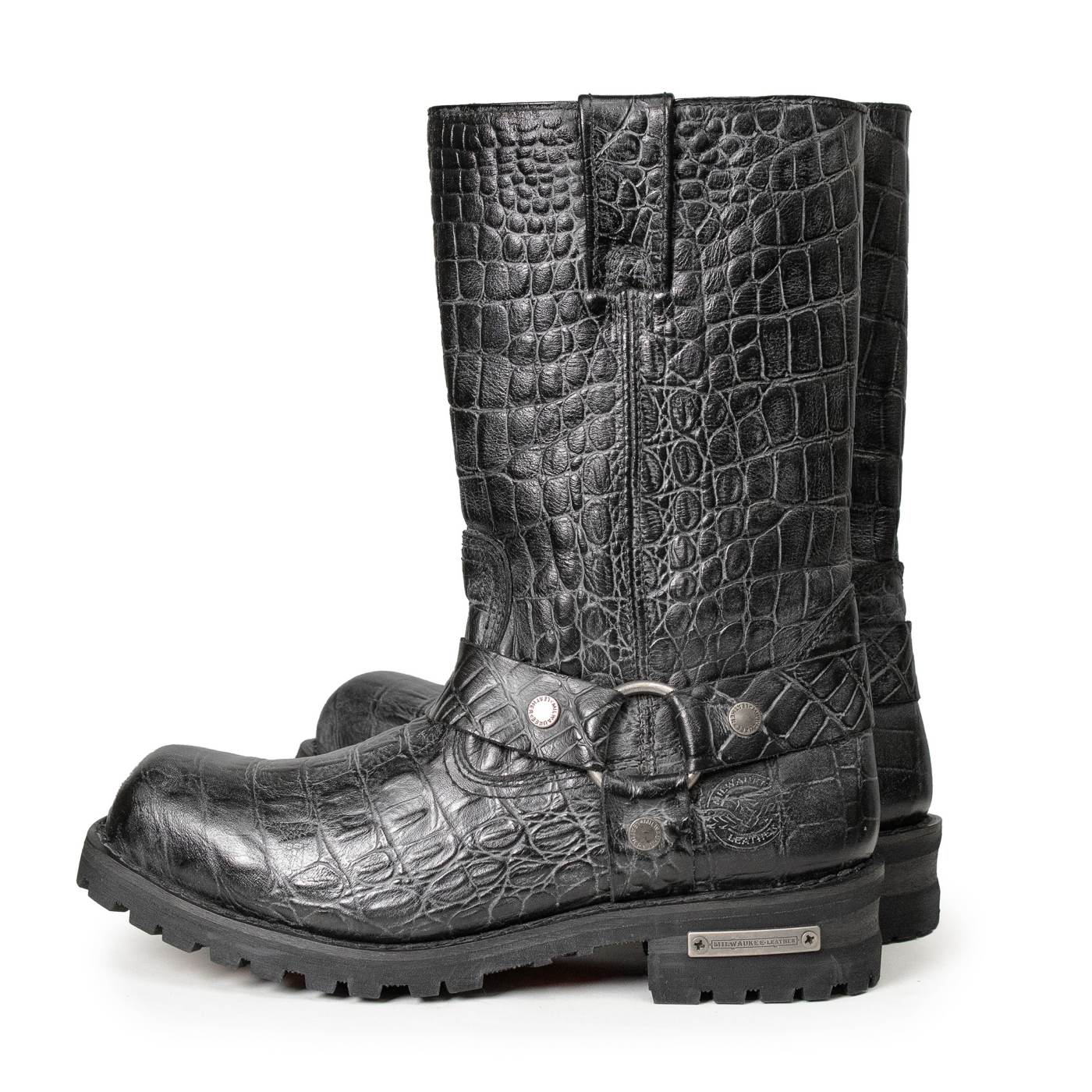 Milwaukee Leather Men's Hellscale Crocodile-Embossed Harness Motorcycle Boots - MBM9055