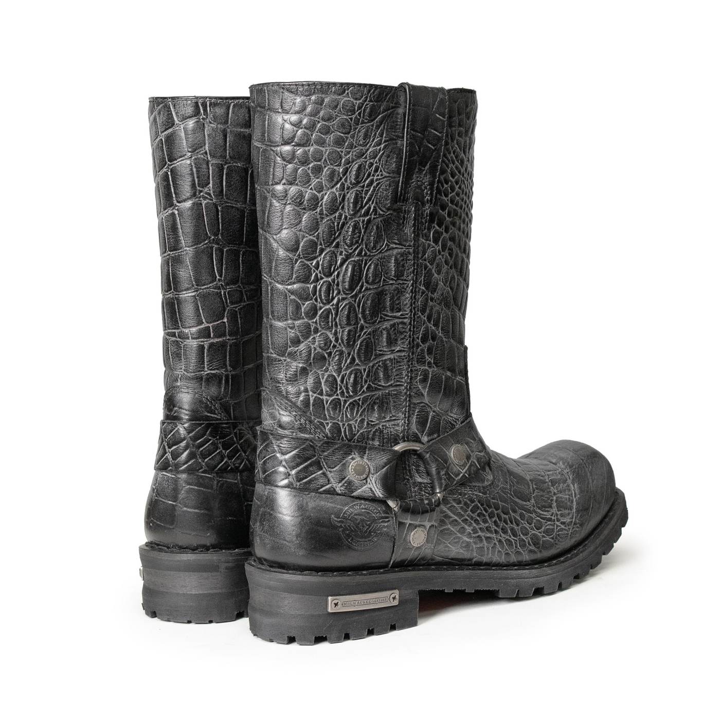 Milwaukee Leather Men's Hellscale Crocodile-Embossed Harness Motorcycle Boots - MBM9055