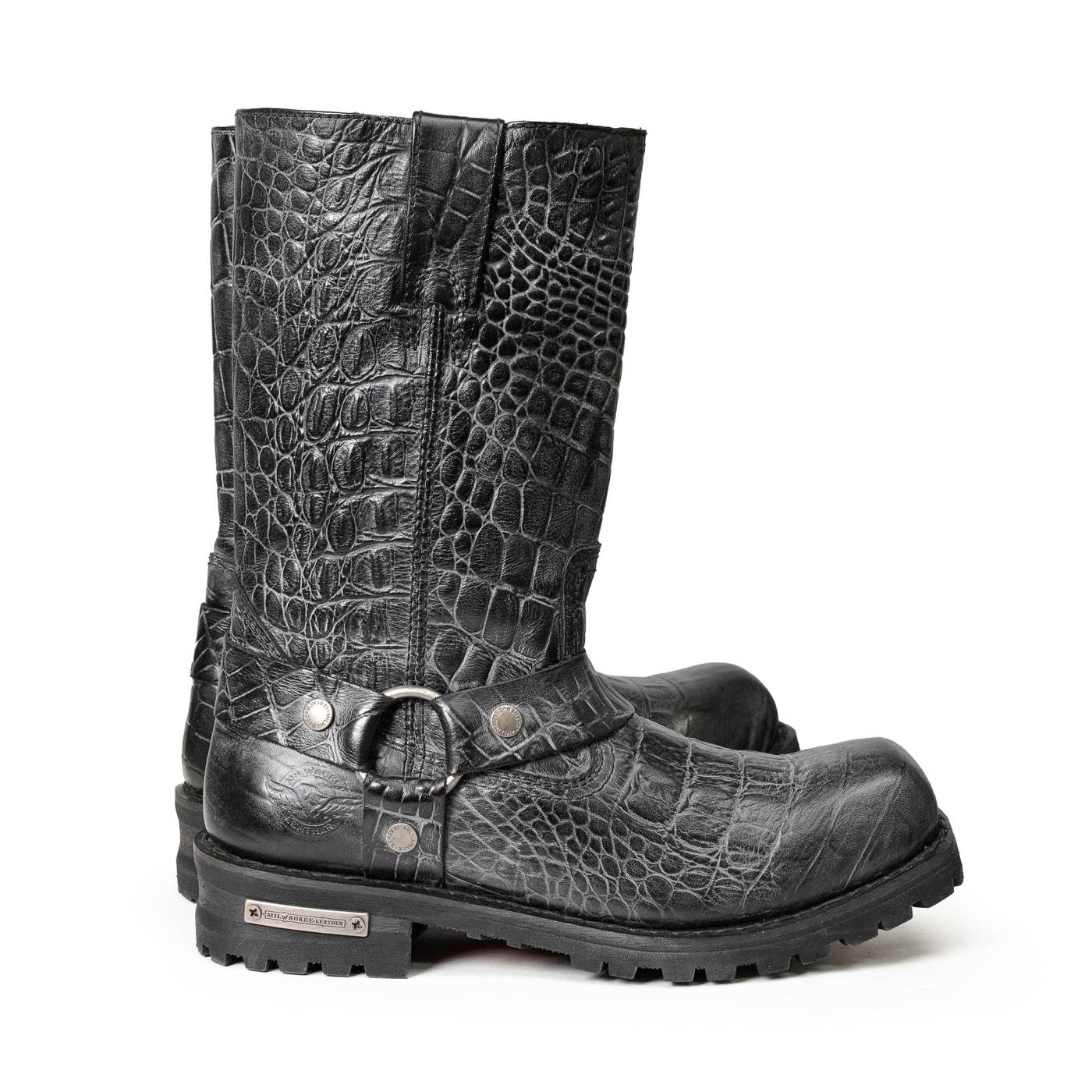 Milwaukee Leather Men's Hellscale Crocodile-Embossed Harness Motorcycle Boots - MBM9055