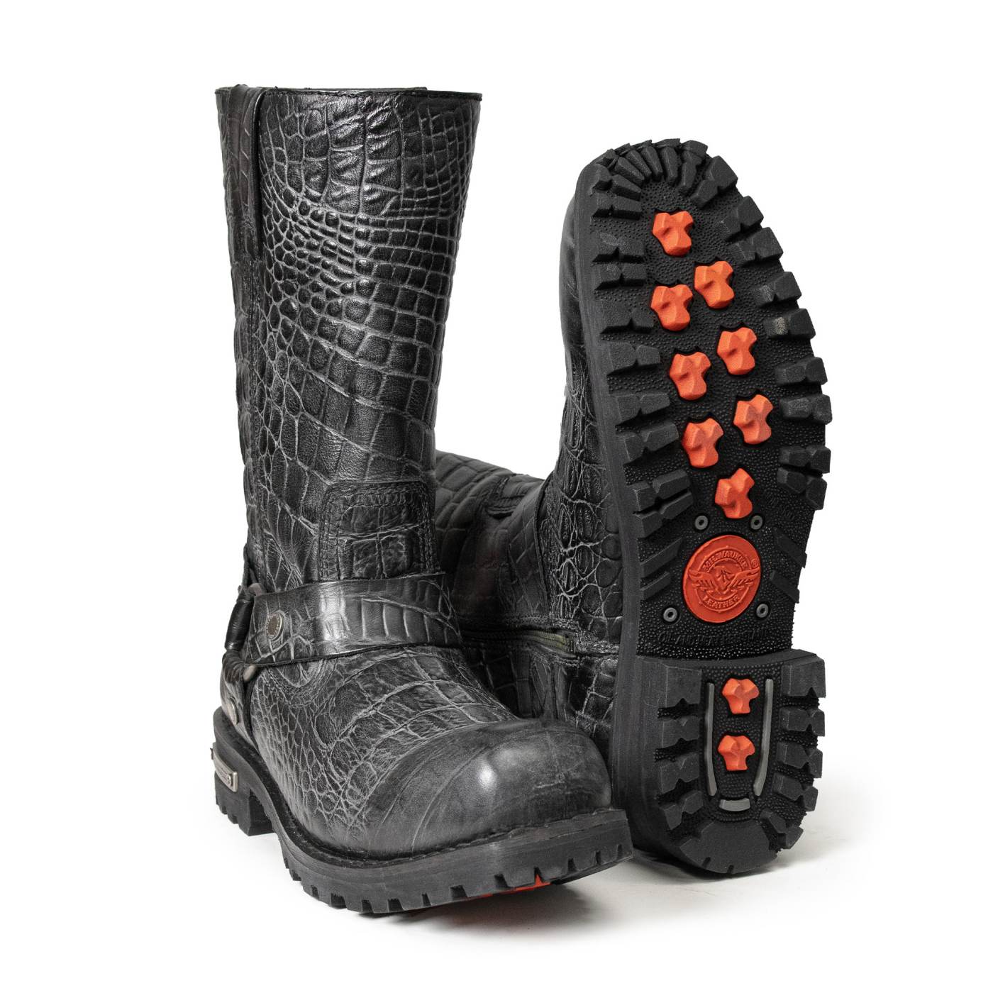 Milwaukee Leather Men's Hellscale Crocodile-Embossed Harness Motorcycle Boots - MBM9055