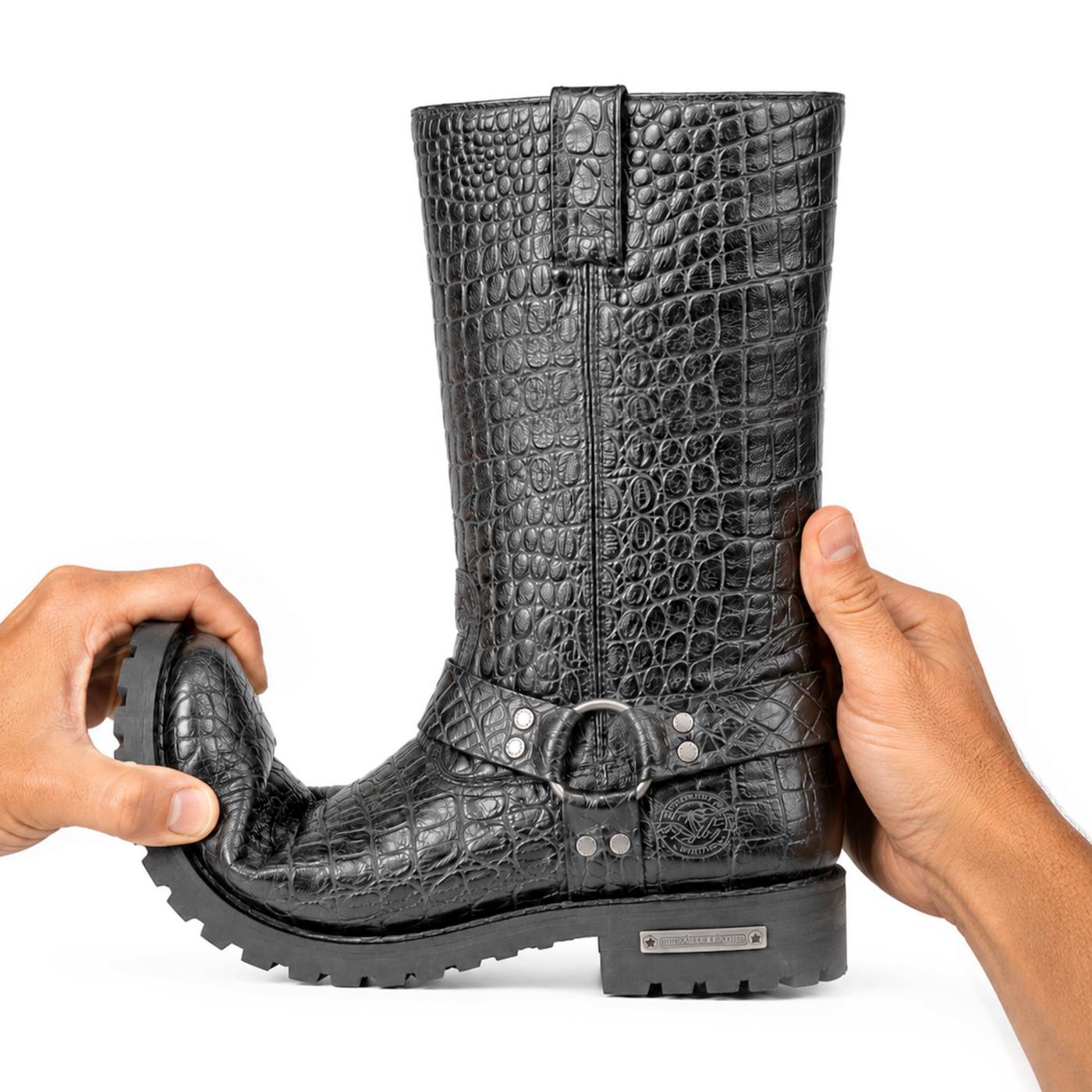 Milwaukee Leather Men's Hellscale Crocodile-Embossed Harness Motorcycle Boots - MBM9055