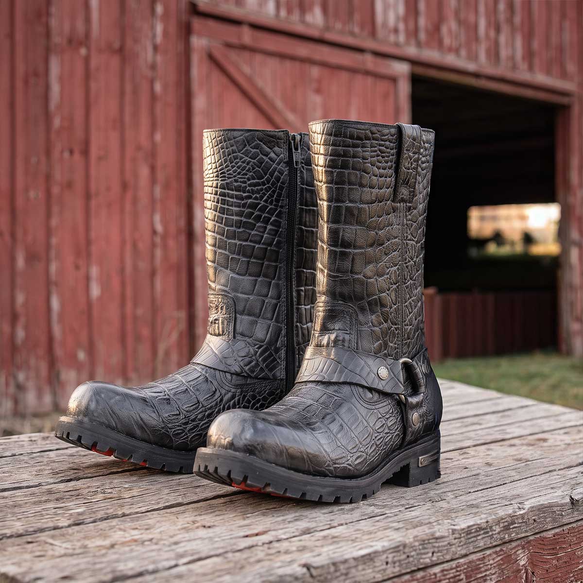 Milwaukee Leather Men's Hellscale Crocodile-Embossed Harness Motorcycle Boots - MBM9055