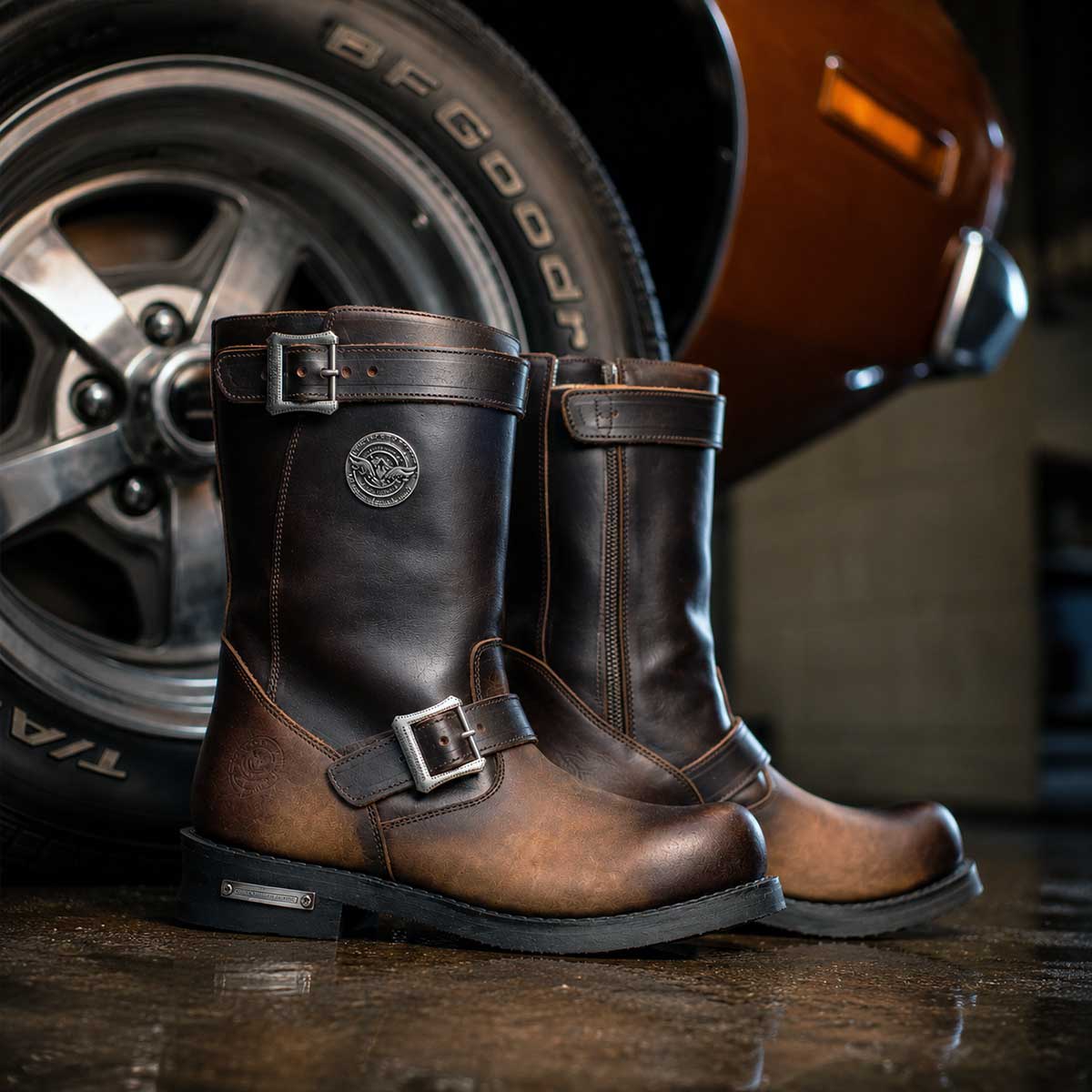 Milwaukee Leather Men's Copper Forge Dark Brown Engineer Motorcycle Boots w/ Flex Toe - MBM9058