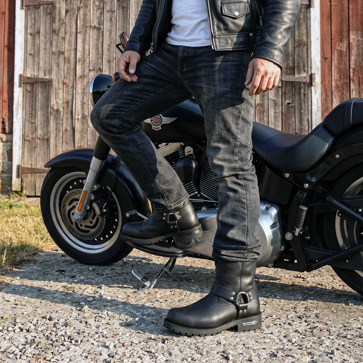 Milwaukee Leather Men's Outback Harness Motorcycle Boots - Full Grain Leather Riding Boots - MBM9068