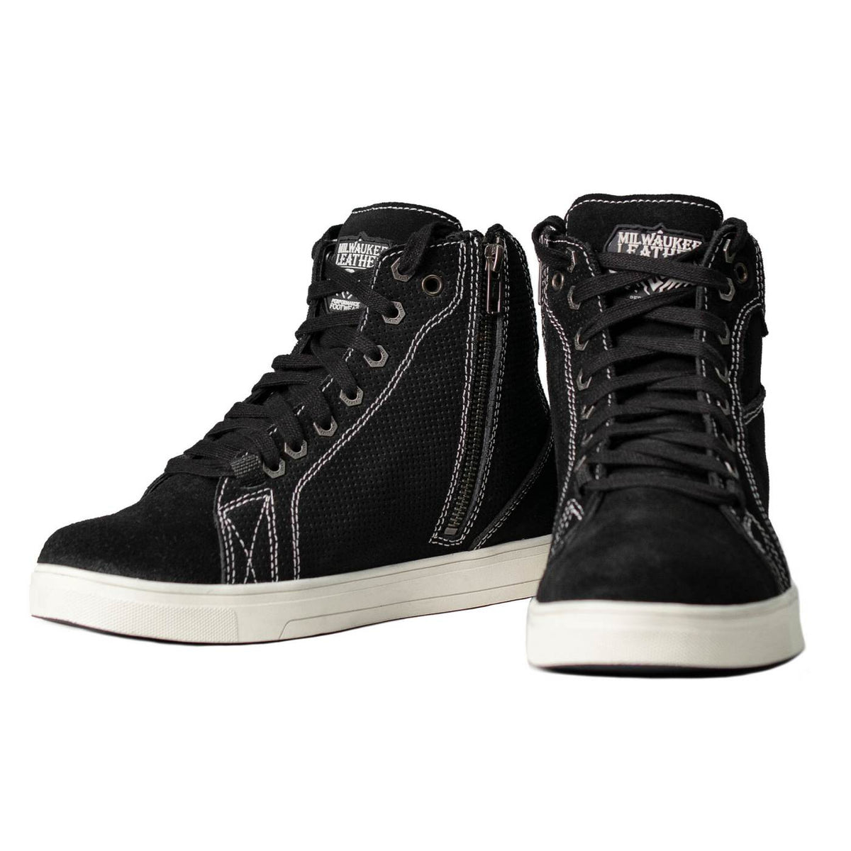 Milwaukee Leather Men's Roadstitch Black Suede Reinforced Street Riding Shoes w/ White Stitching - MBM9107