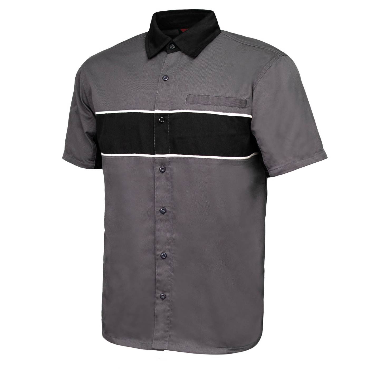 MMCC Men's Hardline Grey Black White Classic Mechanic Shirt - 100% Cotton w/ Microfiber Panel - MDM11619