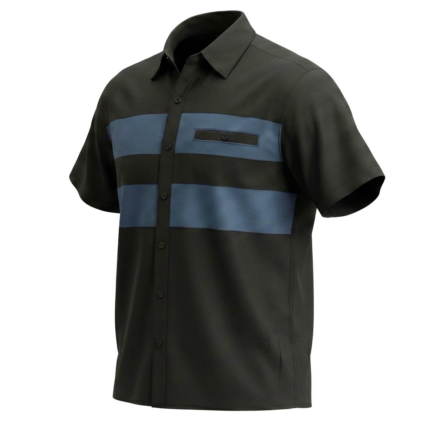 MMCC Men’s 'Double Down' Black/Blue Short Sleeve Mechanic Work Shirt - w/ Single Pocket - MDM11626