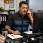 MMCC Men’s 'Double Down' Black/Blue Short Sleeve Mechanic Work Shirt - w/ Single Pocket - MDM11626