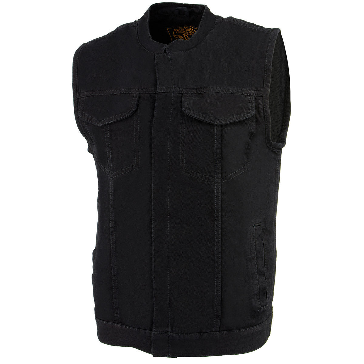 Milwaukee Leather MDM3000 Men's 'Brute' Concealed Snap Black Denim Club Style Vest w/ Hidden Zipper