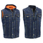 Milwaukee Leather MDM3020 Men's Blue Denim '5-in-1' Club Style Vest with Removable Hoodie