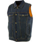 Milwaukee Leather Men's Outrider Blue Denim Motorcycle Rider Vest with Shirt Collar - MDM3080