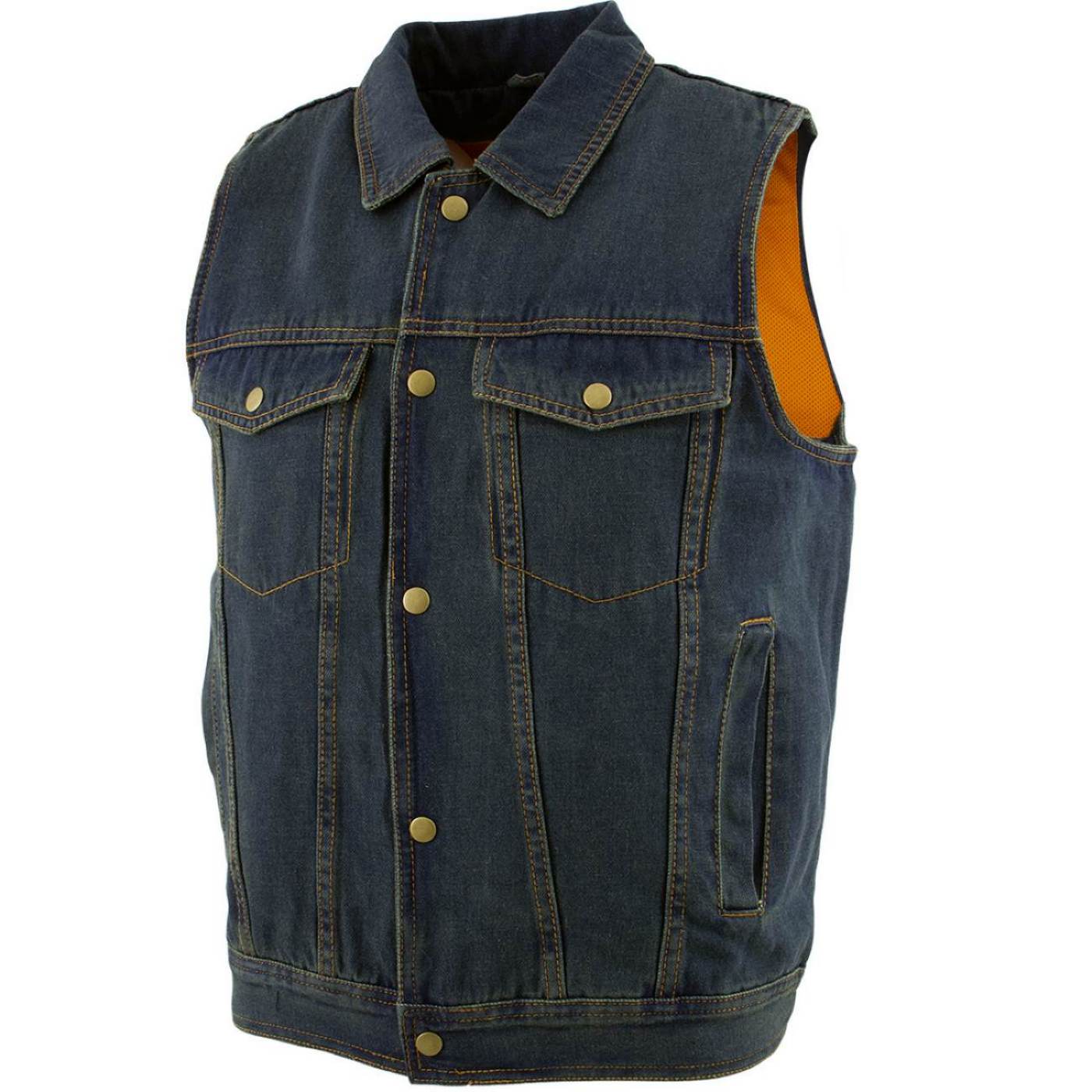 Milwaukee Leather Men's Outrider Blue Denim Motorcycle Rider Vest with Shirt Collar - MDM3080