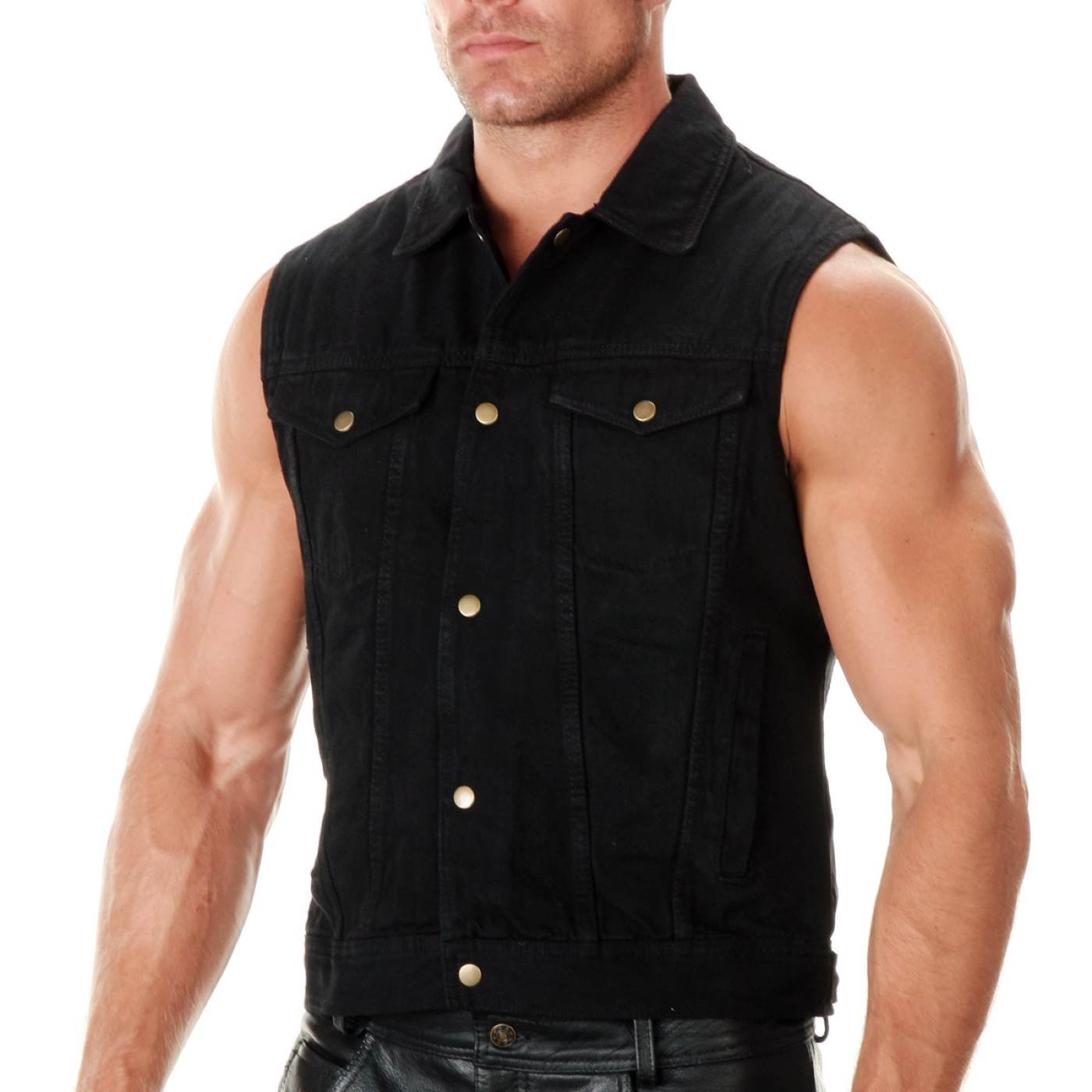 Milwaukee Leather Men's Outrider Black Denim Motorcycle Rider Vest with Shirt Collar - MDM3081