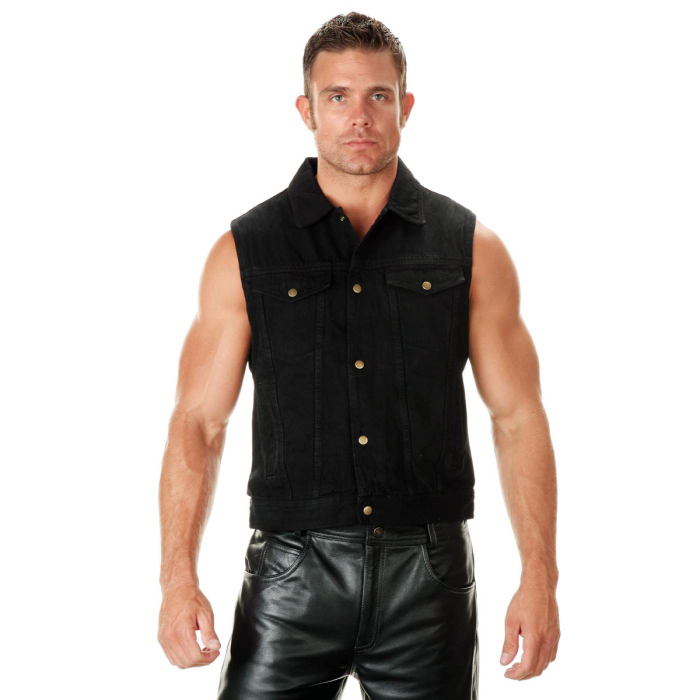 Milwaukee Leather Men's Outrider Black Denim Motorcycle Rider Vest with Shirt Collar - MDM3081