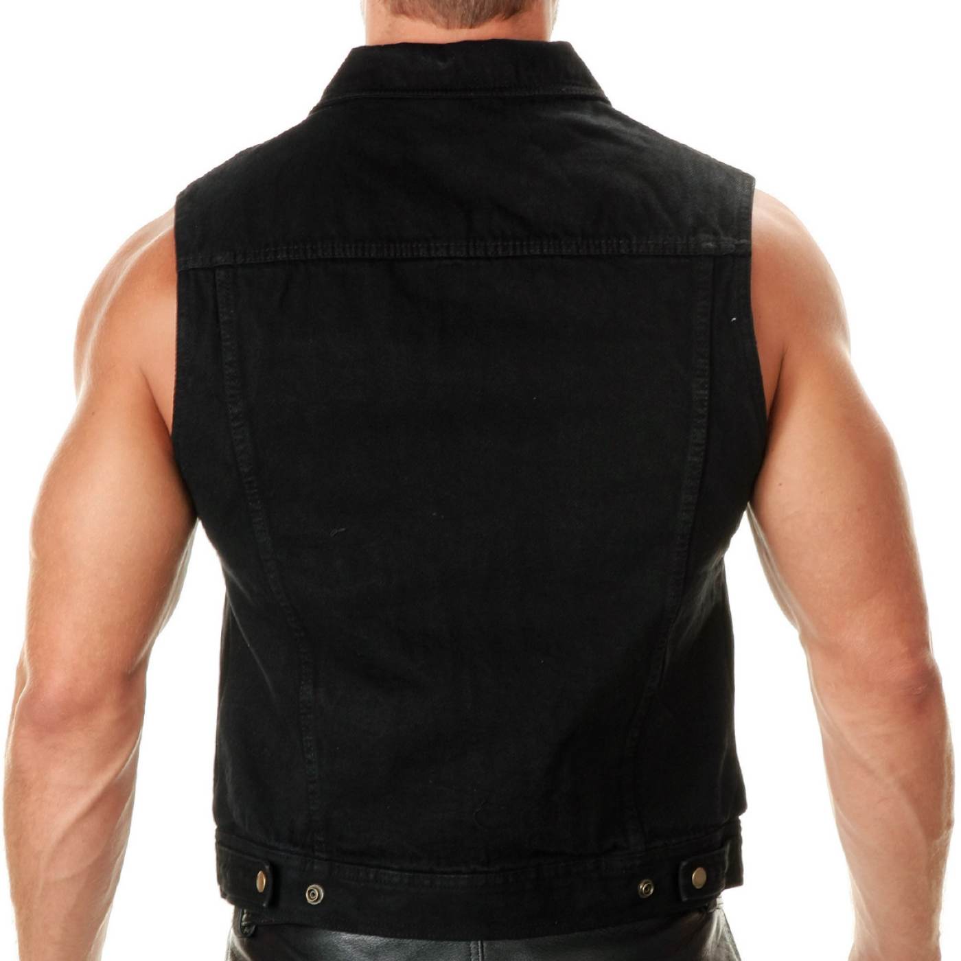 Milwaukee Leather Men's Outrider Black Denim Motorcycle Rider Vest with Shirt Collar - MDM3081