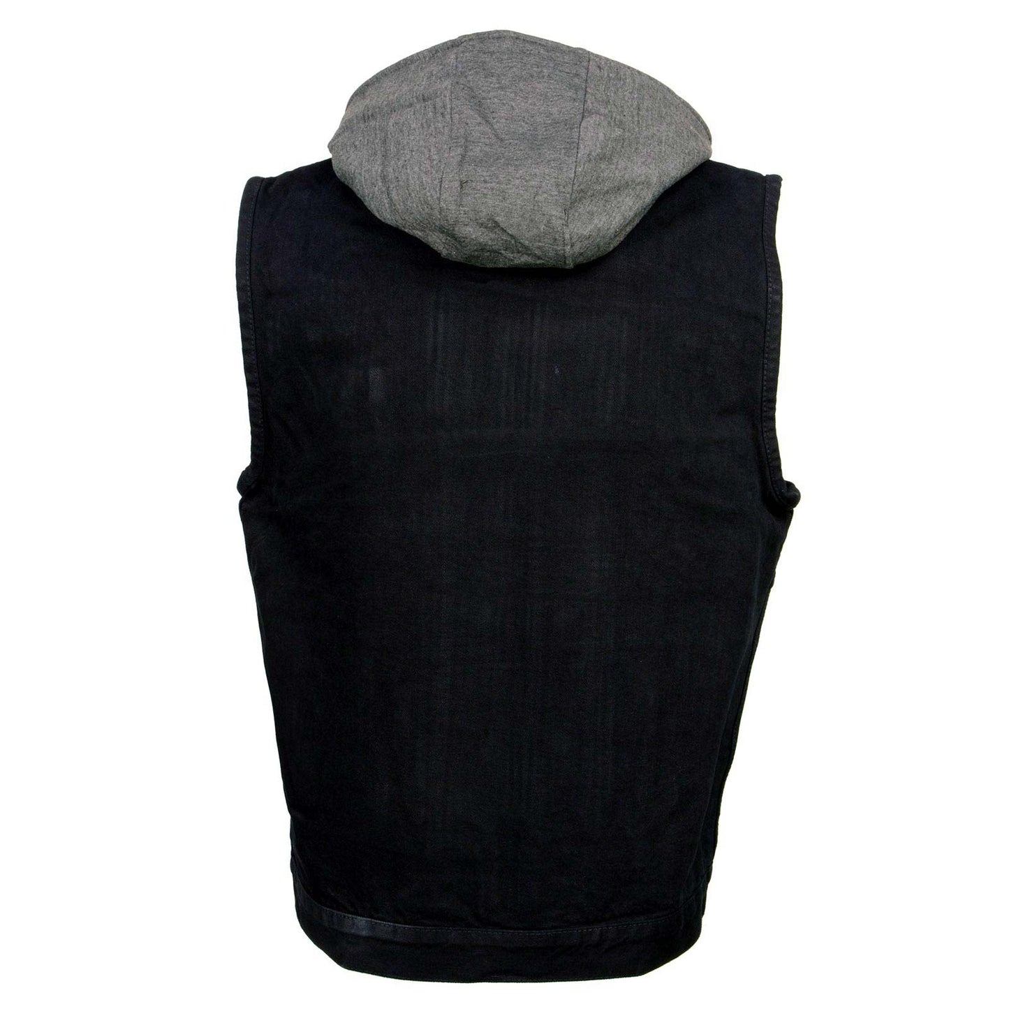 Milwaukee Leather Men's Rustic Black Denim Motorcycle Riding Vest with Removable Hoodie - MDM3082
