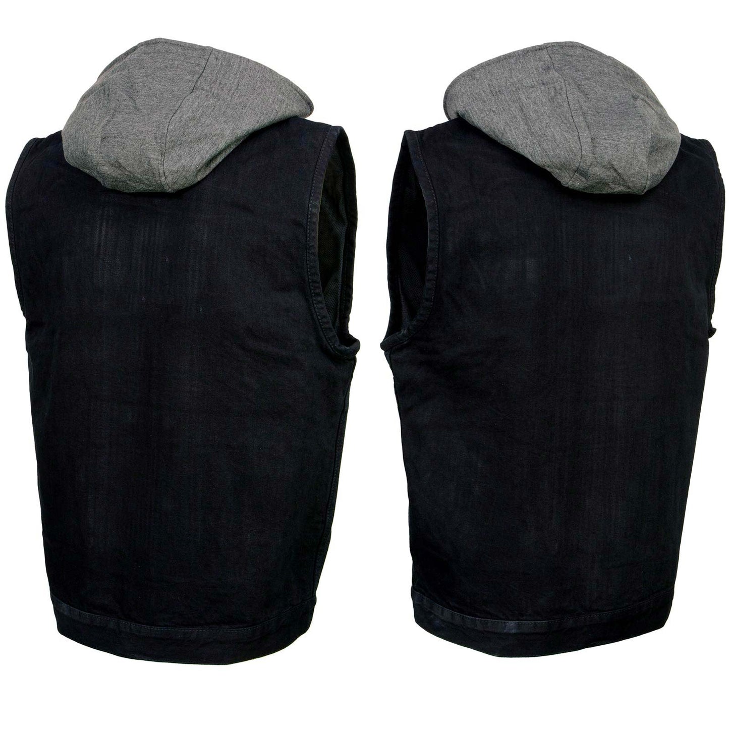 Milwaukee Leather Men's Rustic Black Denim Motorcycle Riding Vest with Removable Hoodie - MDM3082