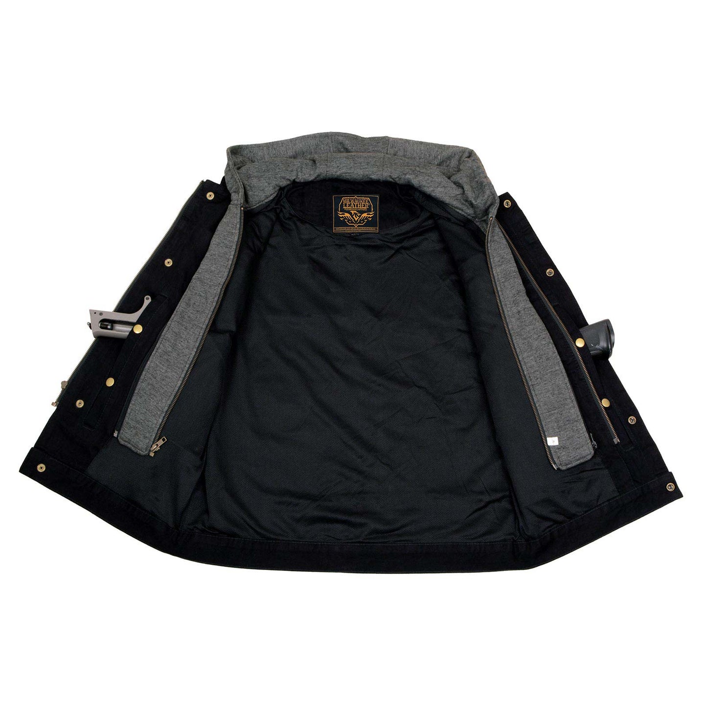 Milwaukee Leather Men's Rustic Black Denim Motorcycle Riding Vest with Removable Hoodie - MDM3082