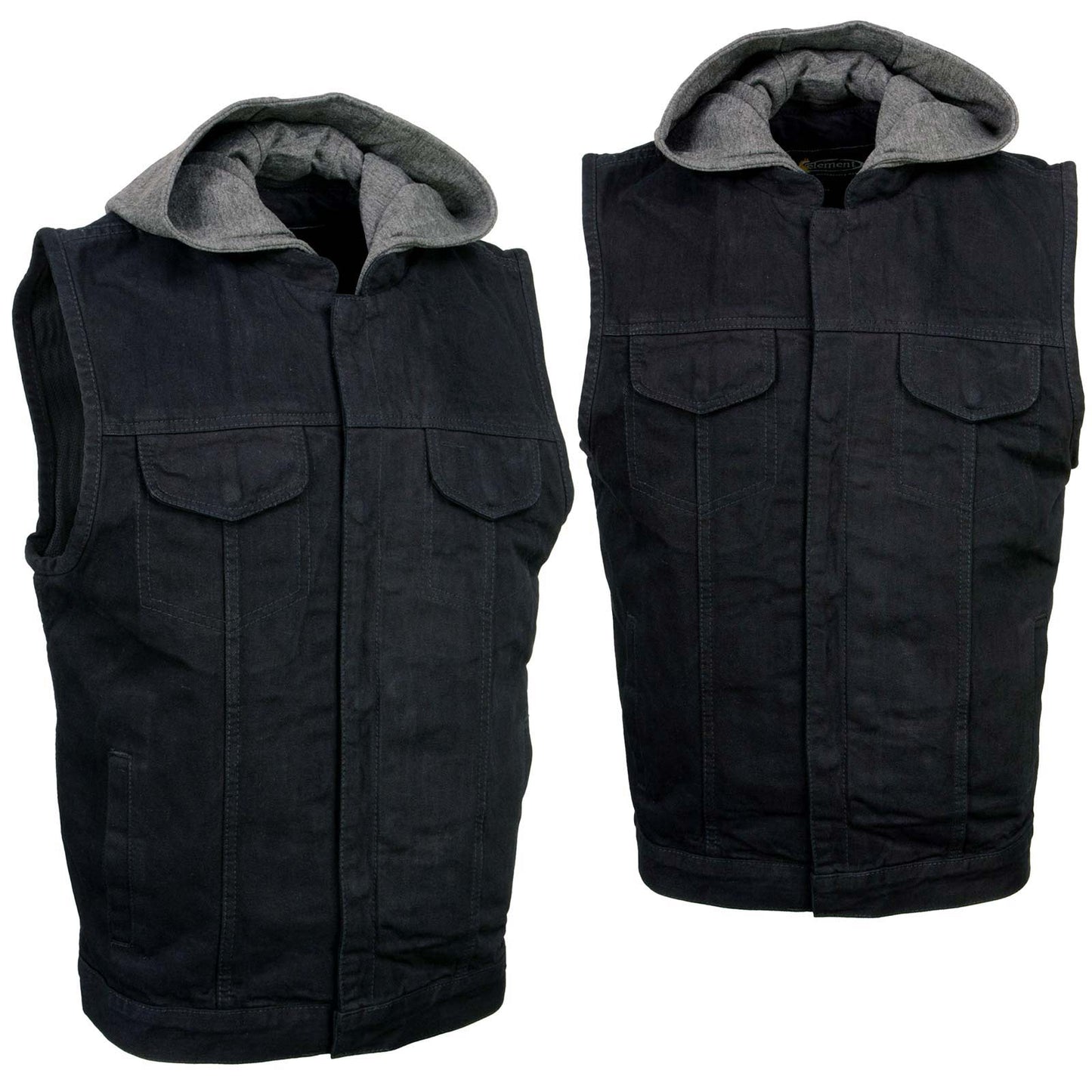 Milwaukee Leather Men's Rustic Black Denim Motorcycle Riding Vest with Removable Hoodie - MDM3082