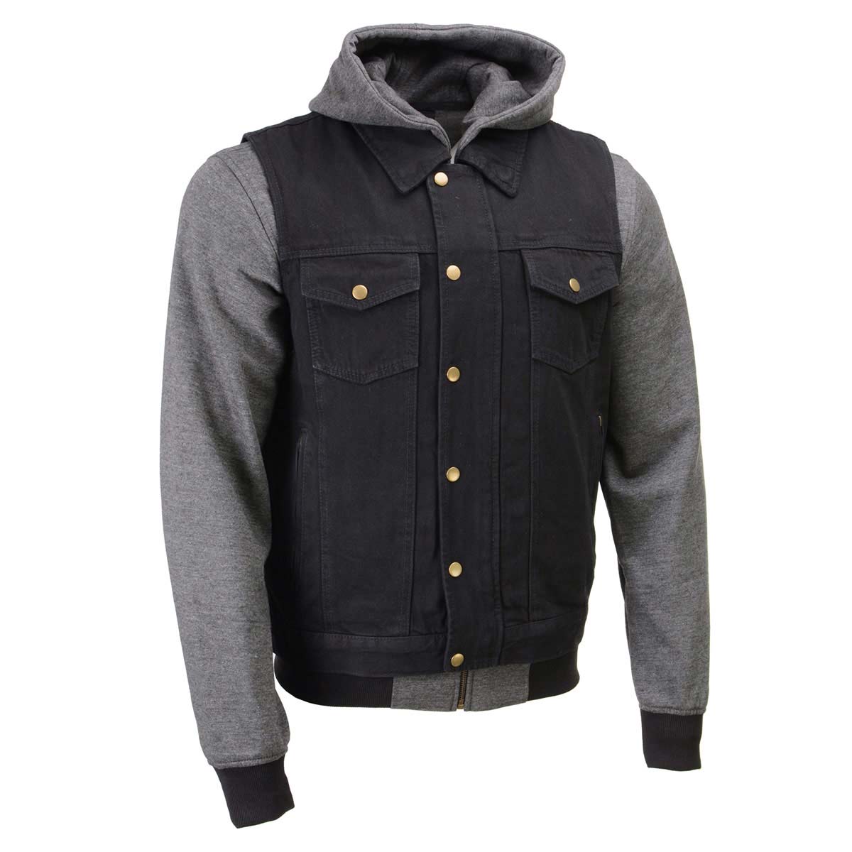 Milwaukee Leather Men's s Black Denim Club Style Motorcycle Vest w/ Removable Hoodie - MDM3083