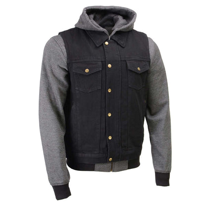 Milwaukee Leather Men's s Black Denim Club Style Motorcycle Vest w/ Removable Hoodie - MDM3083