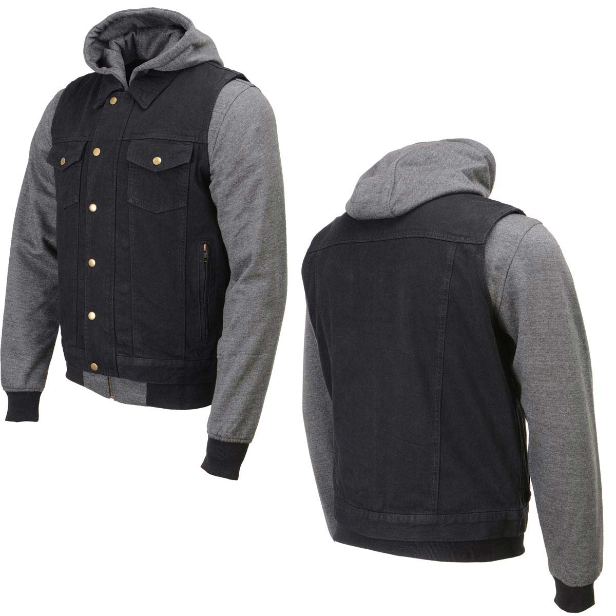 Milwaukee Leather Men's s Black Denim Club Style Motorcycle Vest w/ Removable Hoodie - MDM3083