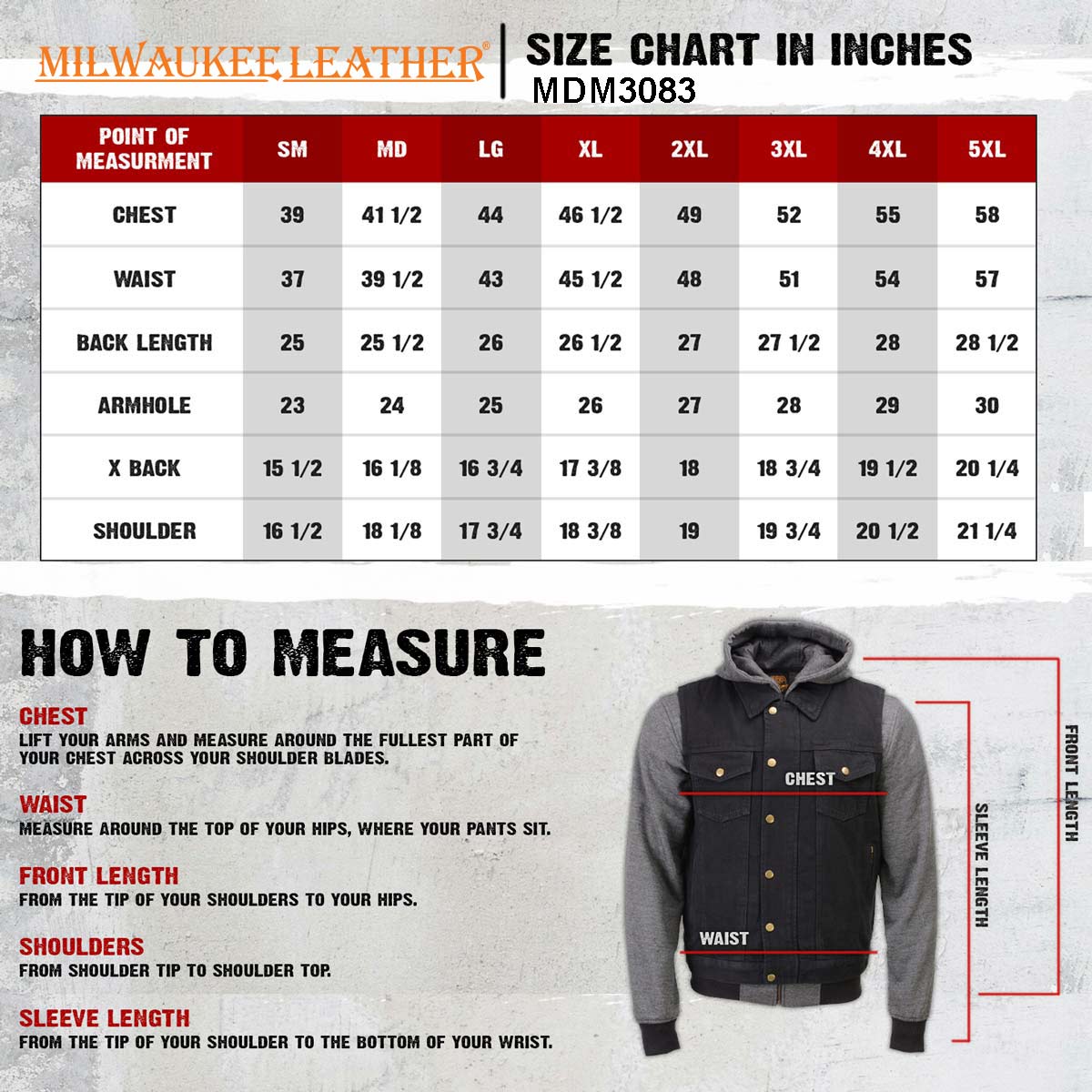 Milwaukee Leather Men's s Black Denim Club Style Motorcycle Vest w/ Removable Hoodie - MDM3083