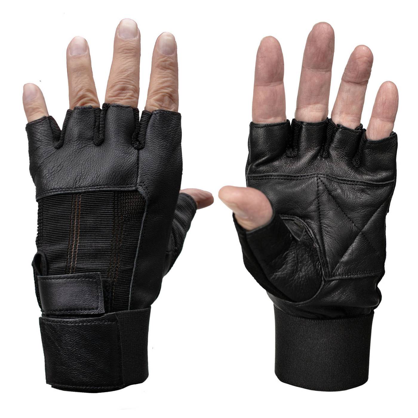 Milwaukee Leather MG7562 Men's Black Leather and Spandex Gel Padded Palm Fingerless Motorcycle Hand Gloves W/ Mesh Material