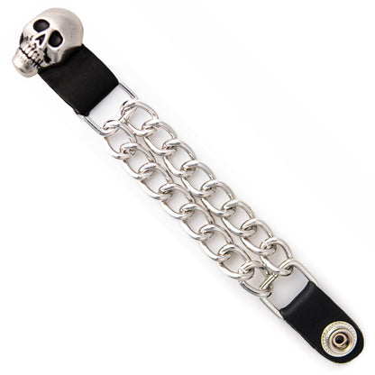 Milwaukee Leather Skull Head Medallion Vest Extender - Double Chrome Chains Genuine Leather 6.5" Extension MLA1019-Single