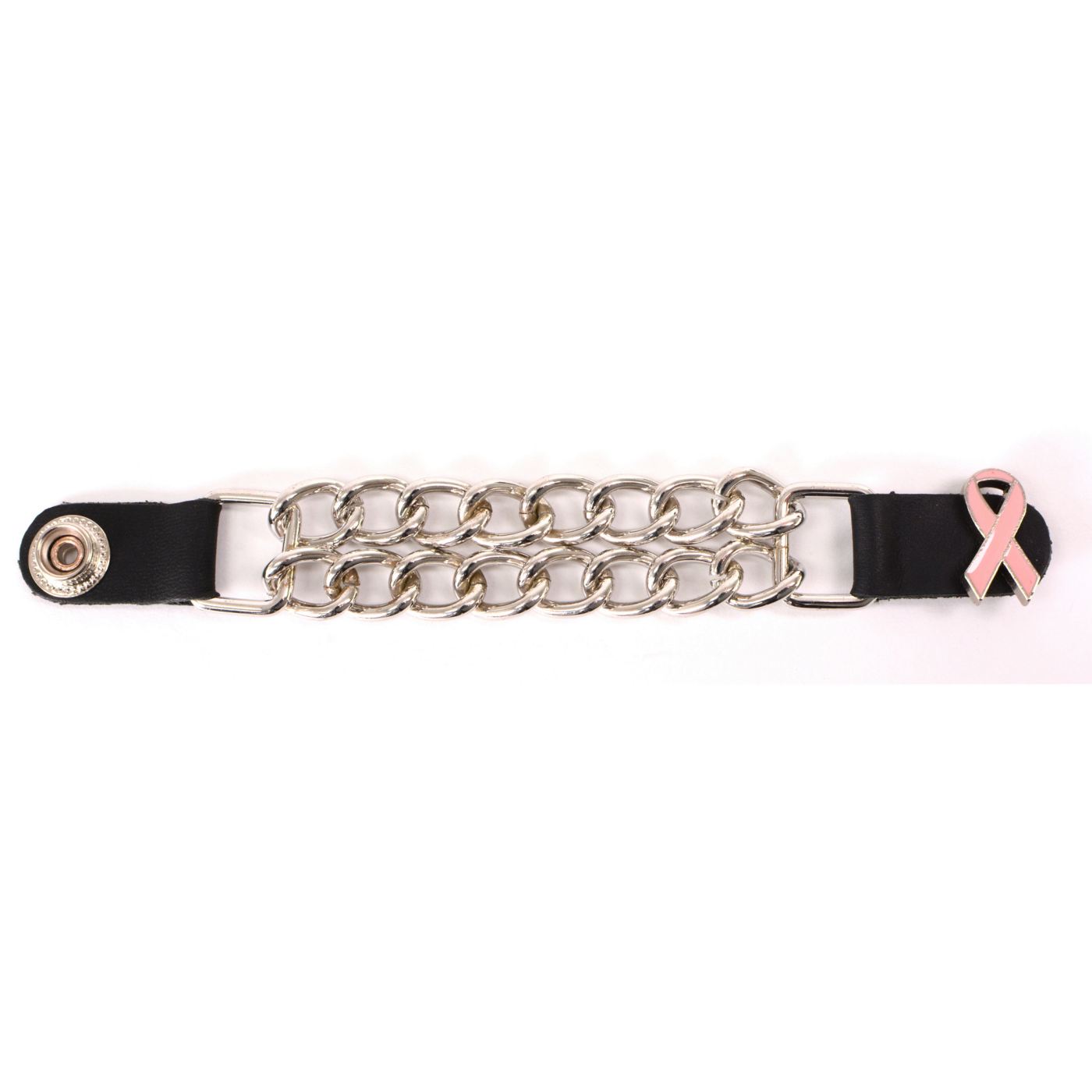 Milwaukee Leather Pink Ribbon Medallion Vest Extender - Double Chrome Chains Genuine Leather 6.5" Extension MLA1021-Single