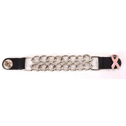 Milwaukee Leather Pink Ribbon Medallion Vest Extender - Double Chrome Chains Genuine Leather 6.5" Extension MLA1021-Single