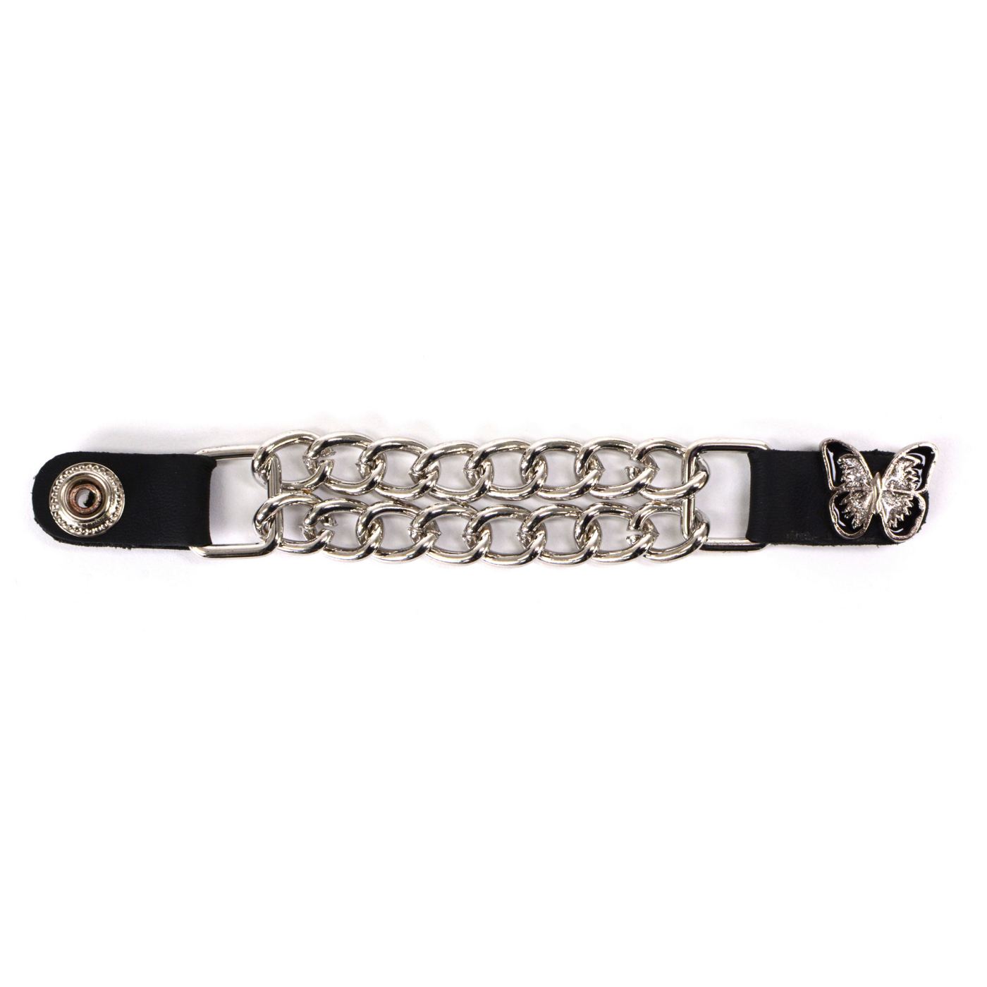 Milwaukee Leather Sparkle Butterfly Medallion Vest Extender - Double Chrome Chains Genuine Leather 6.5" Extension MLA1022-Single